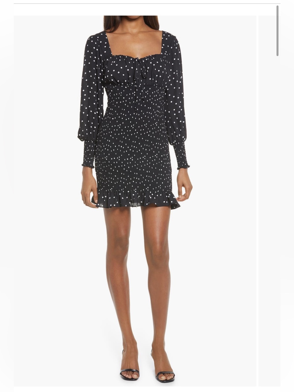 Black Polka Dot Mini Dress with Long Sleeves size Medium